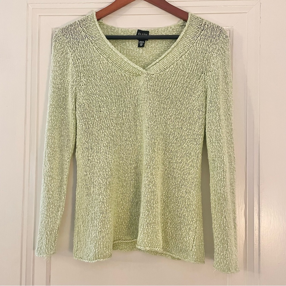 Eileen Fisher Pale Green Linen Blend V-Neck Sweater